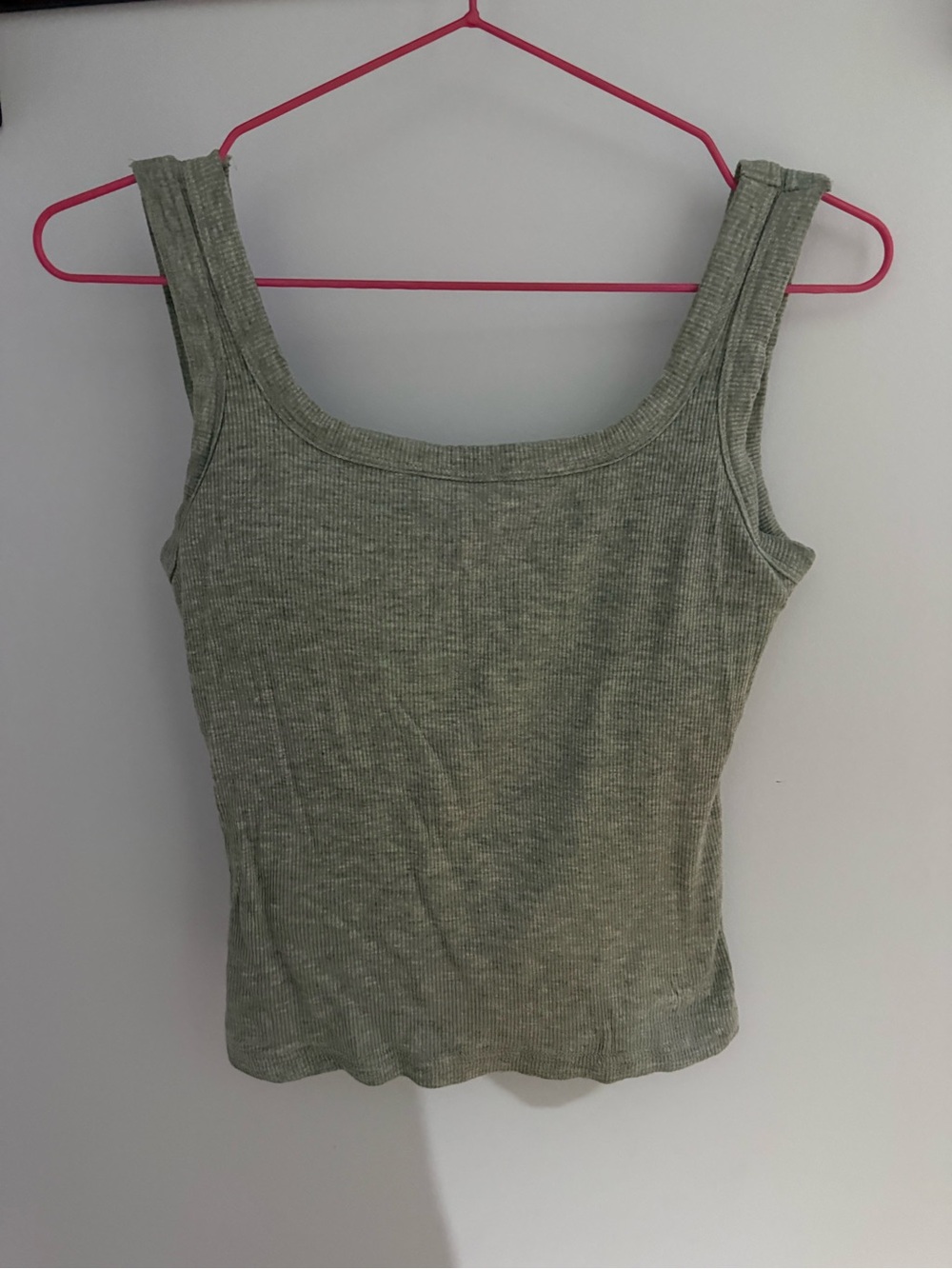 Ribbed Square Neck Tank Top - Gray